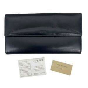 Loewe Black Smooth Leather Bifold Long Wallet Women Made in Spain